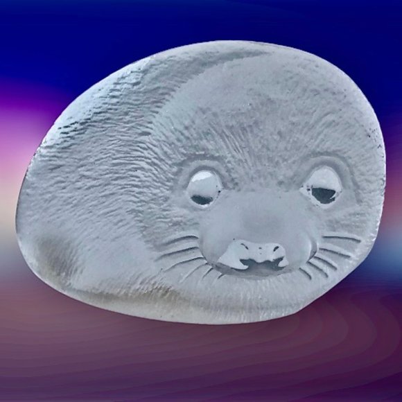 Crystal Seal Figurine MATS JONASSON SWEDEN AVintage art Glass Signed & Sticker - Picture 2 of 13